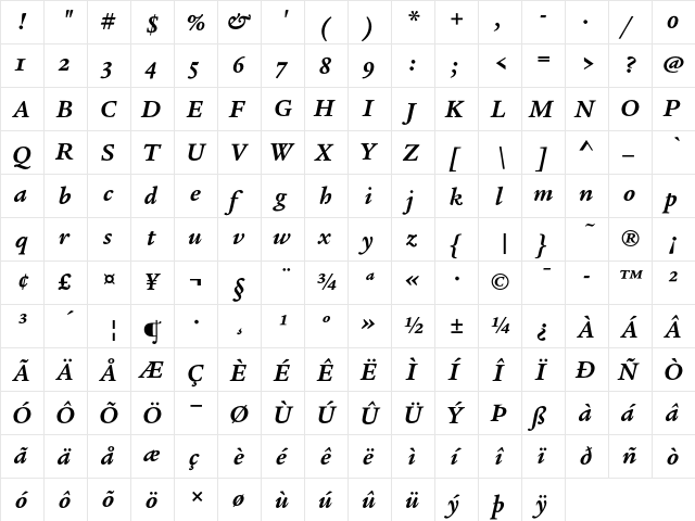 Legacy Serif ITC Bold Italic OS  glyph index