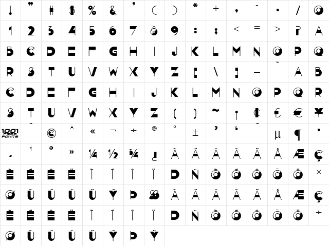 Nightcap NF Regular  glyph index
