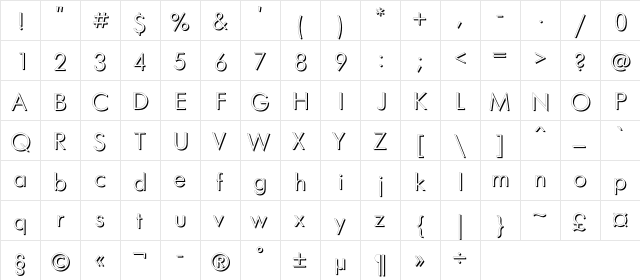 FuturisShadowC Regular  glyph index