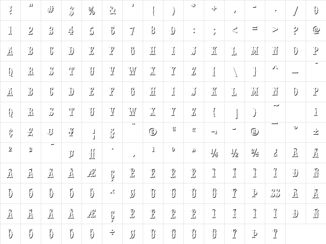 Becker Wood Type Only Shadow Regular  glyph index