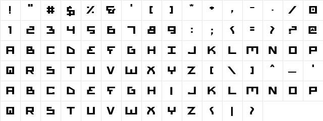 Bionic Type Expanded Bold Expanded Bold  glyph index
