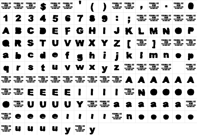 Muddy Tractor Bold  glyph index