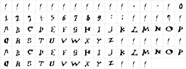 Jangly Bounce Regular  glyph index