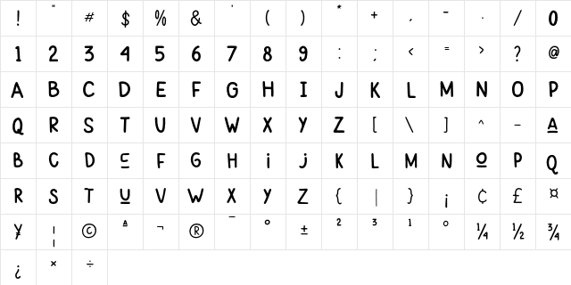 Handy Mode Regular  glyph index