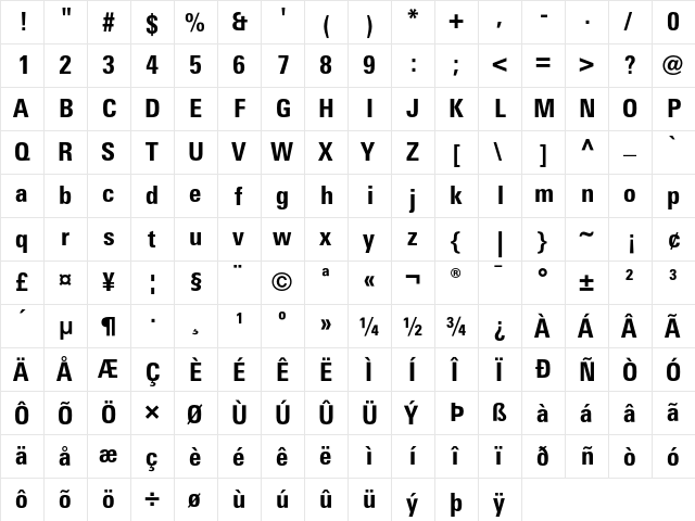 LinotypeUnivers CondHeavy  glyph index