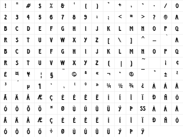 URWHarrocksD Regular  glyph index