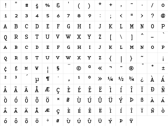 BaseTwelveSerif, SmallCaps Bold Regular  glyph index