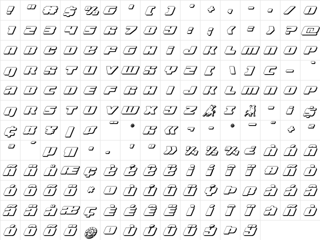 Capricus 3D Regular  glyph index