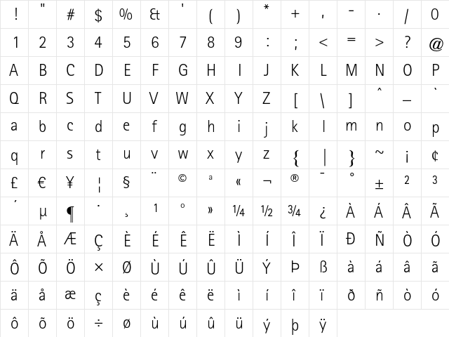 AgfaRotisSansSerifLight Regular  glyph index