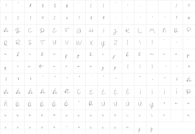 Shopping_Font_Script Regular  glyph index