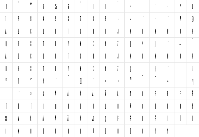 TripleCondensedGothicRR Bold Regular  glyph index
