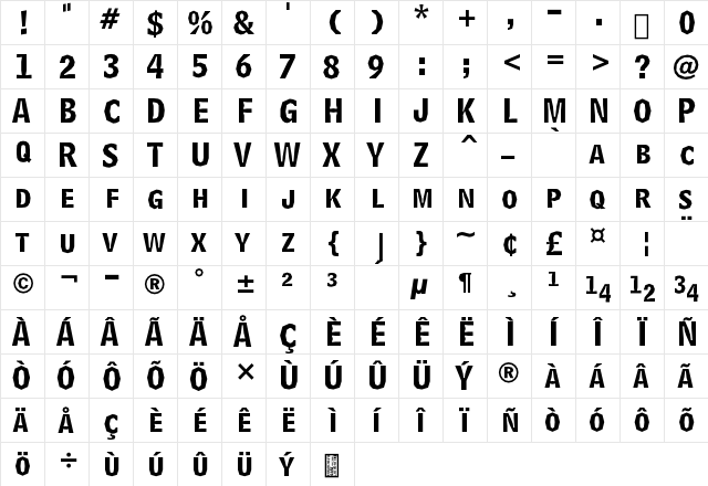 Delinquent Caps Regular  glyph index