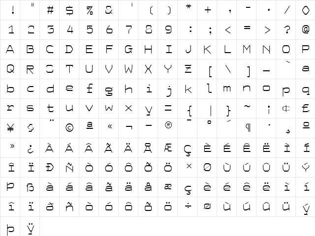 HardCase Regular  glyph index