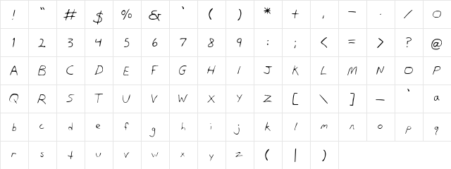 Dan's Hand Regular  glyph index