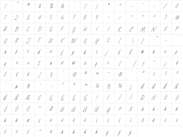 LuceTwo Regular  glyph index