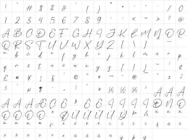 Bacalisties Regular  glyph index