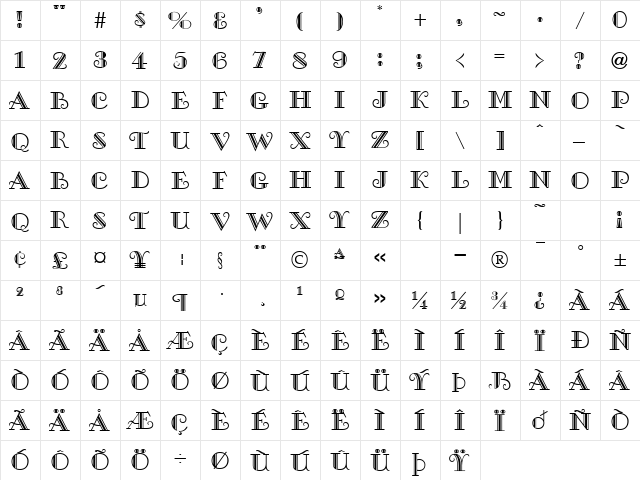 GE Galleria Regular  glyph index