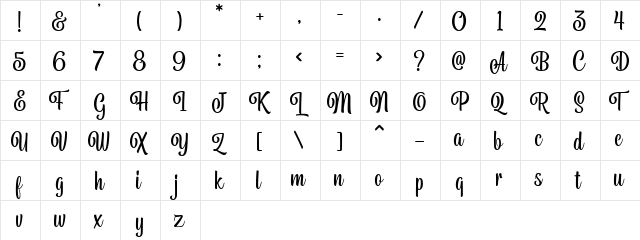 Belymon Script DEMO Regular  glyph index