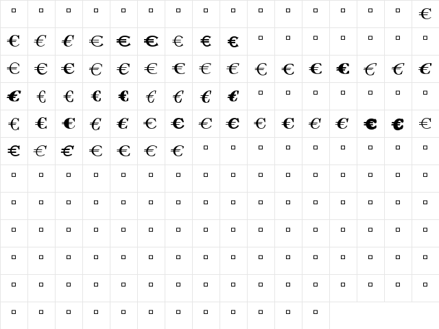 EuroB Regular  glyph index