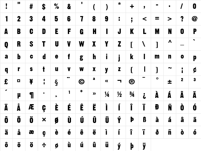 Gothic 13  glyph index
