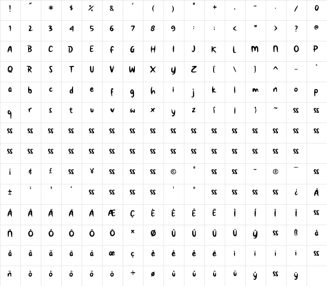 Rush Creamy Regular  glyph index