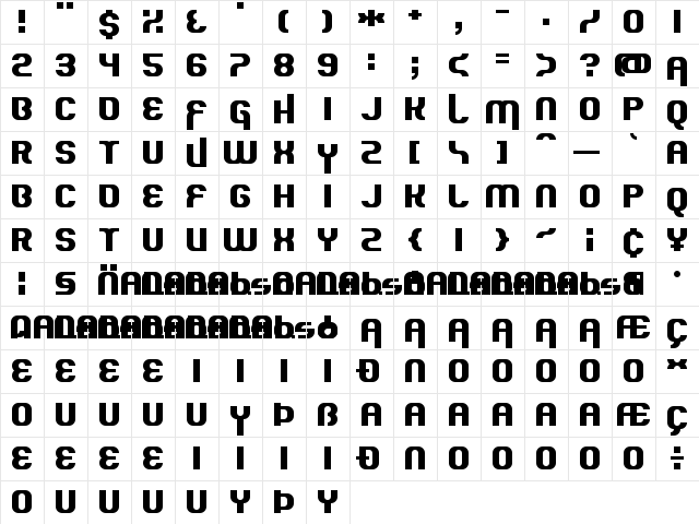 Quous Inno Regular  glyph index