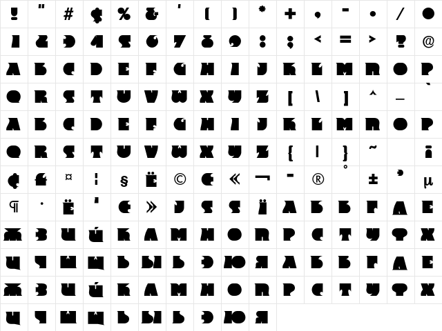 DS FrantC Bold  glyph index