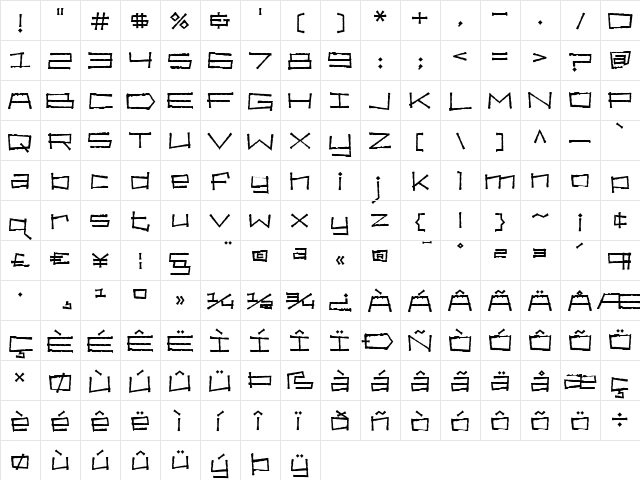 Bahama Slim Medium  glyph index