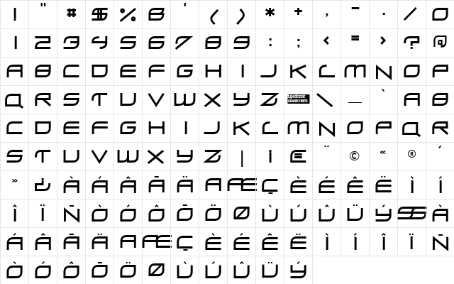 Zero Hour Regular  glyph index