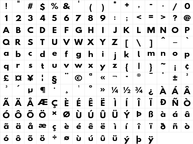 Hussar BdSuprExt  glyph index