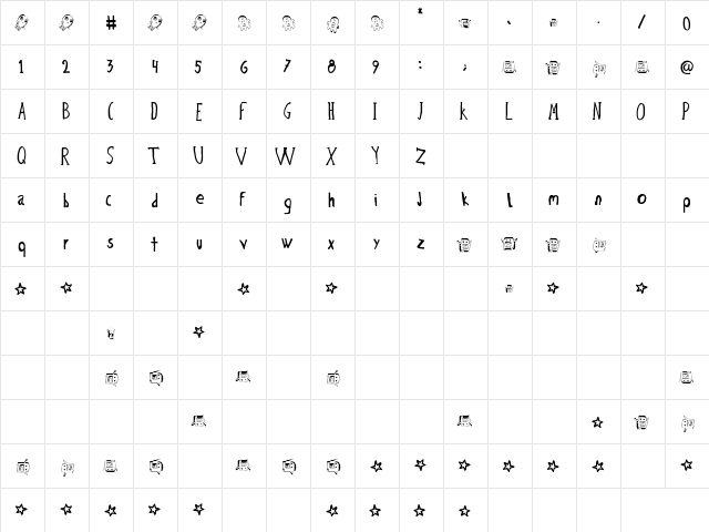 Bicho plumon Regular  glyph index