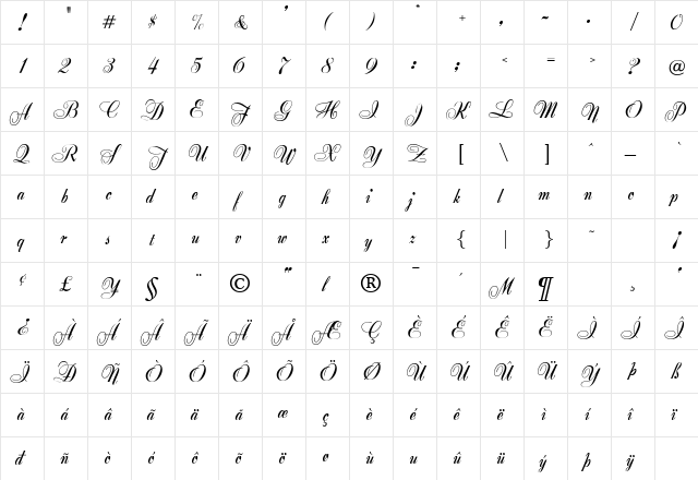 Zeeland Regular  glyph index