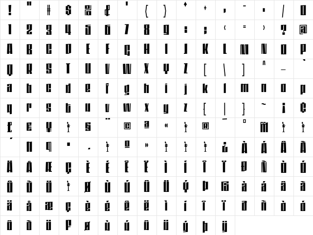 DaleysGothic Bold  glyph index