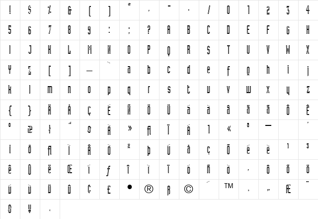 Industria-InlineA Regular  glyph index