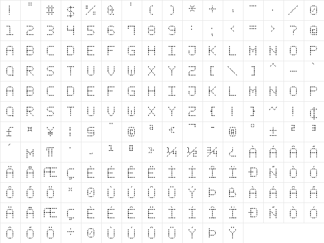 Dash Pixel-7 Regular  glyph index