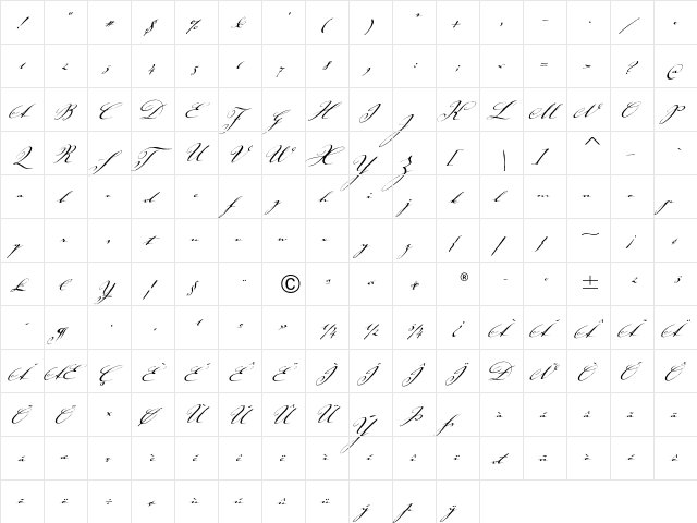 Johann Sparkling ITC Regular  glyph index