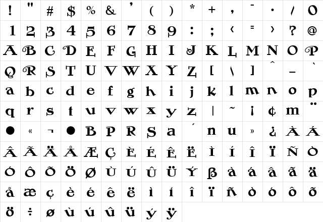 Rogers2 Regular  glyph index
