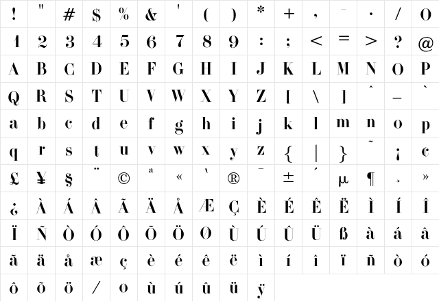 Adonis Regular  glyph index