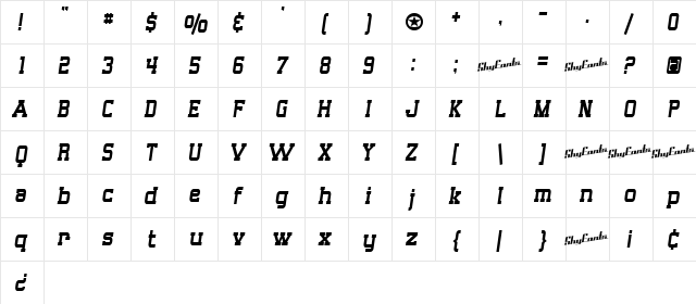 SF Big Whiskey Condensed Regular  glyph index