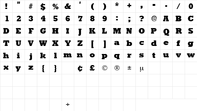 DolmenDisplaySSK Regular  glyph index