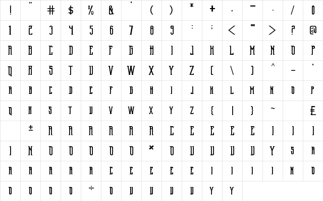 Old Excalibur Regular  glyph index