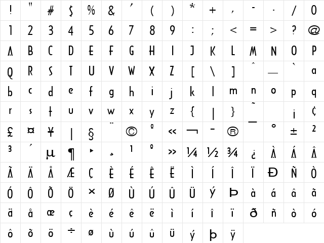 Tech-Extended Normal  glyph index