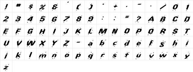 OregonWet Ex Italic Italic  glyph index