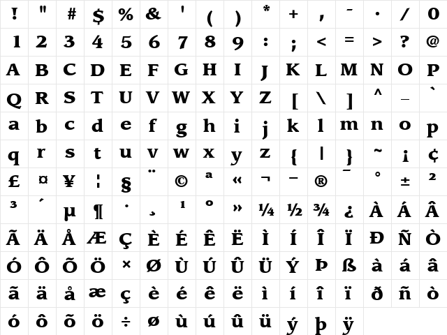 ITCLeawood-Black Black  glyph index