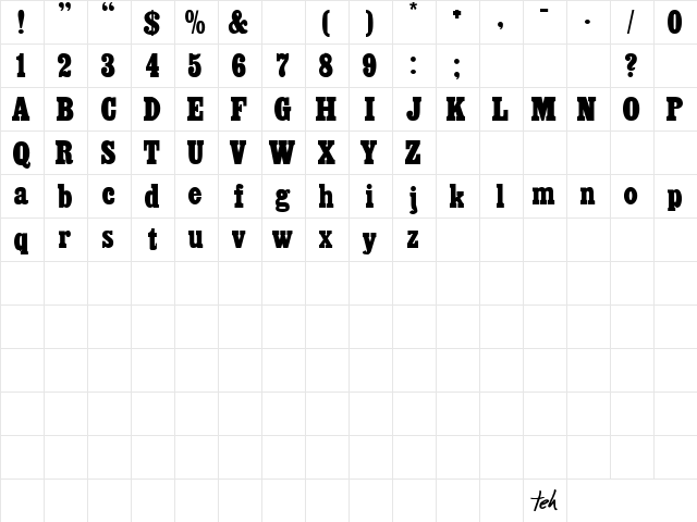 Sports 4 Regular  glyph index