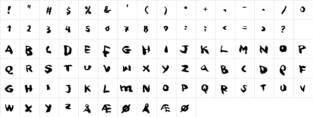 Squitcher Regular  glyph index