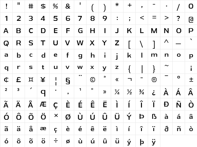 Athabasca Regular  glyph index