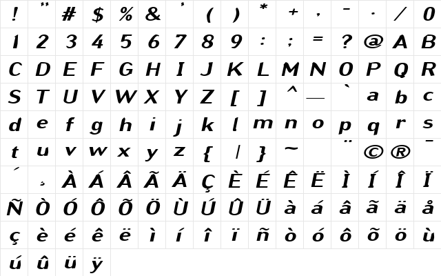 GrinderExtended Italic  glyph index