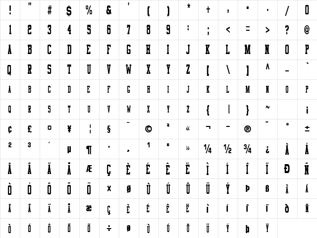 Cosmic Regular  glyph index