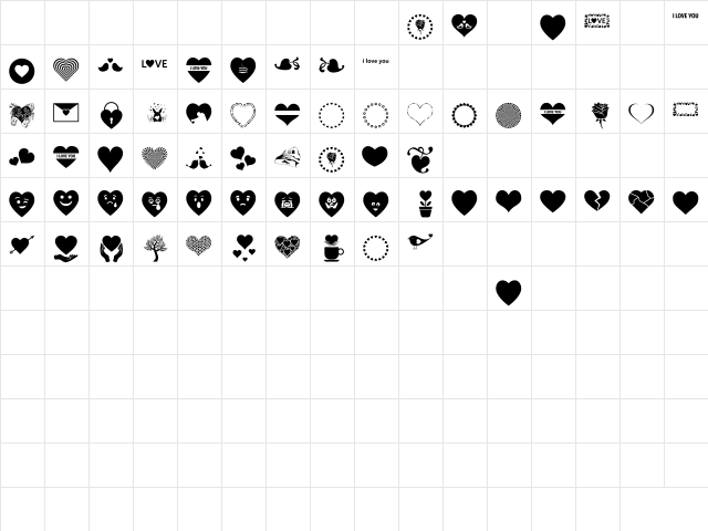 Font Hearts Love Regular  glyph index
